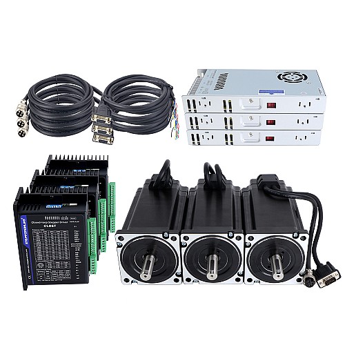 Kit paso a paso de circuito cerrado Nema 34 de 12,0Nm(1699,34oz.in) de 3 ejes serie TS con fuente de alimentación Kit paso a paso de circuito cerrado Nema 34 de 12,0Nm(1699,34oz.in) de 3 ejes serie TS con fuente de alimentación