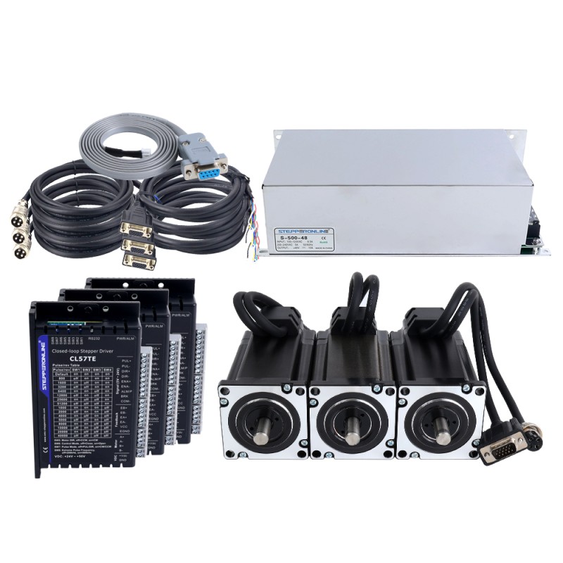 Kit de motor paso a paso de lazo cerrado TES Serie 3 Ejes 4,0Nm(566,56oz.in) Nema 24 con driver CL57TE y fuente de alimentación - 3-CLTES40 | StepperOnline