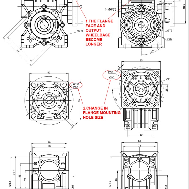 50:1 Caja de engranajes helicoidales NMRV40 14mm Diámetro del eje de entrada