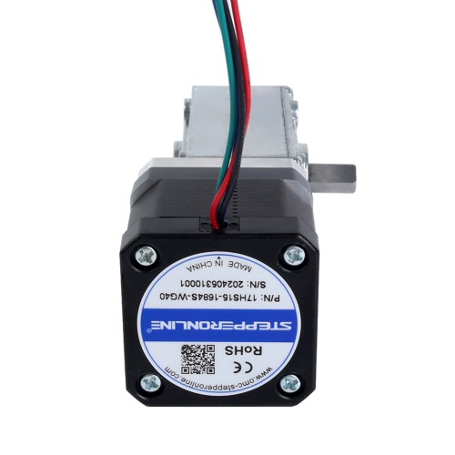 Motor paso a paso Nema 17 L=39mm 1.68A Relación de engranaje 40:1 Geabox de gusano cuadrado - 17HS15-1684S-WG40 | StepperOnline