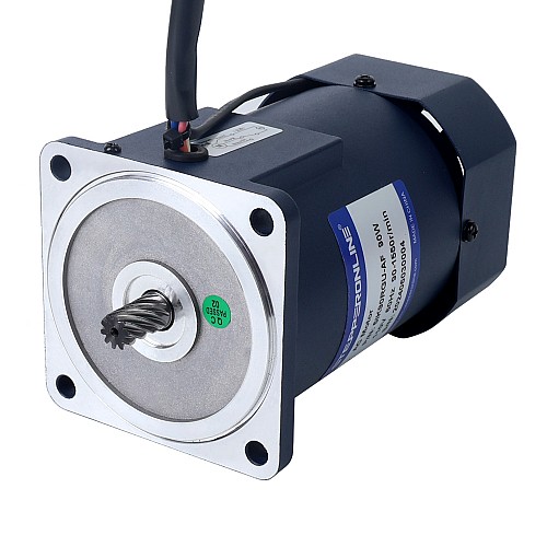 Fase única 110VAC 90W 60Hz Brida 90mm Relación de transmisión 30:1 Motor de inducción de CA con caja de cambios rectos 90W 110VAC 60Hz 3-51,67RPM 10,43Nm(1477,01oz.in) Brida 90mm Motor de velocidad variable de CA monofásico con caja de cambios rectos - 5IK90RGU-AF/5GU30KB | StepperOnline