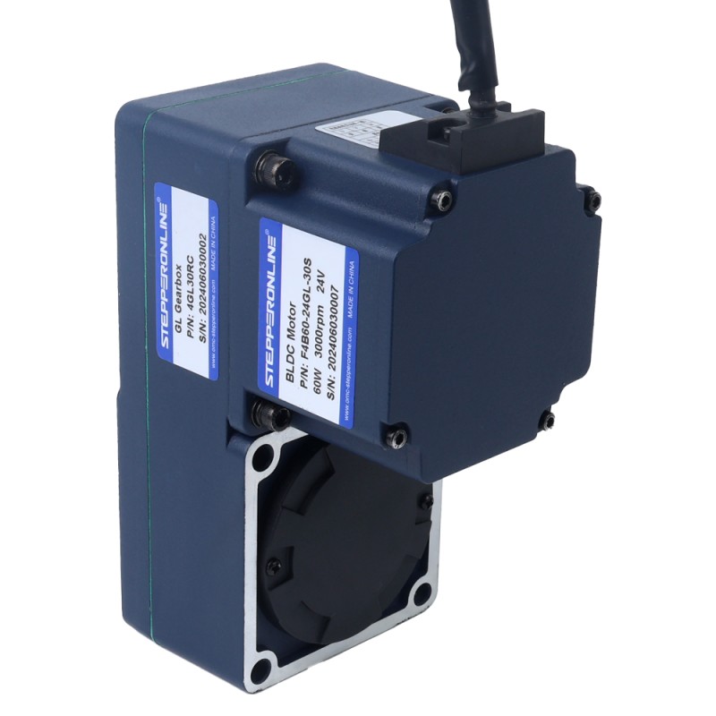 Motor BLDC de engranajes 24V 60W 100RPM 4,20Nm(594,77oz.in) 30:1 con caja de cambios de eje hueco paralelo