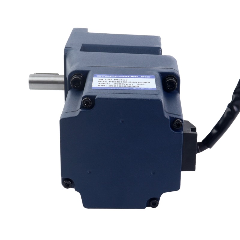 Motor BLDC con engranaje de 24V, 150W, 30RPM, 30,86Nm(4370,14oz.in), Caja de cambios de ángulo recto 100:1 - F55B150-24GU-30S/5GU100RT | StepperOnline