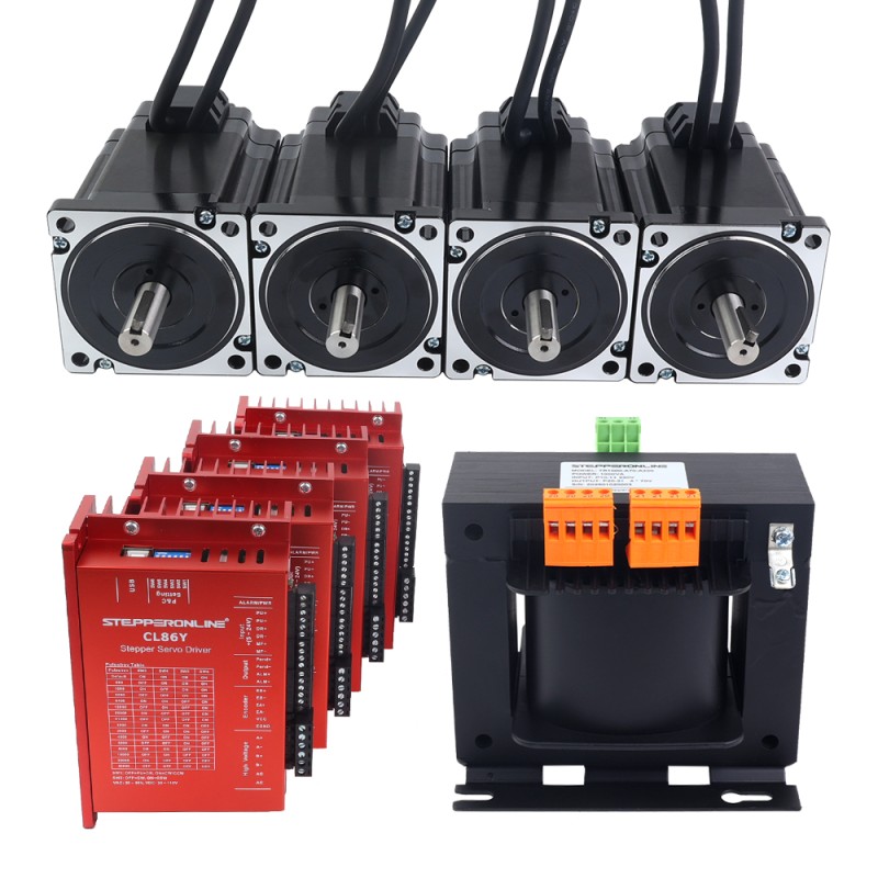 Kit de de bucle cerrado de 4 ejes de la serie YS motor Nema 34 de 6,50Nm(920,48oz.in) con transformador de CA