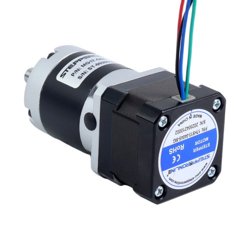 Motor paso a paso Nema 17 bipolar L=34mm w/ con caja de cambios planetaria serie MG relación de reducción 20:1 - 17HS13-0404S-MG20 | StepperOnline