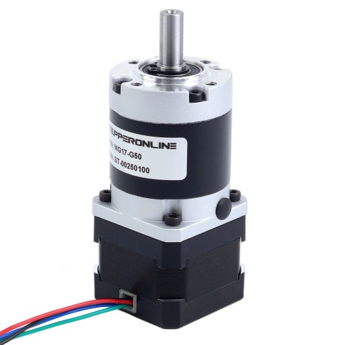 Motor paso a paso Nema 17 bipolar L=34mm w/ con caja de cambios planetaria serie MG relación de reducción 50:1 - 17HS13-0404S-MG50 | StepperOnline