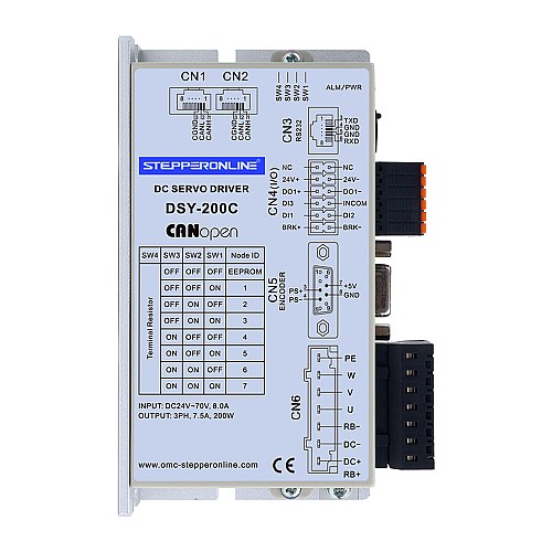 DSY Serie 200W Motor Servo CC CANopen 24-70VDC 0,637Nm con Freno 3000rpm Encoder Incremental 17-Bit IP65 - DSY-C200L2B2-M17S | StepperOnline