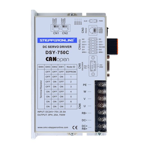 DSY Serie 750W Motor Servo CC CANopen 24-70VDC 2,39Nm con Freno 3000rpm Encoder Incremental 17-Bit IP65 DSY Serie 750W Motor Servo CC CANopen 24-70VDC 2,39Nm con Freno 3000rpm Encoder Incremental 17-Bit IP65