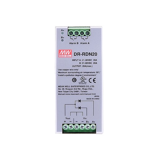 DR-RDN20 MEANWELL 24VDC 20A Módulo de redundancia Fuente de Alimentación de riel DIN DR-RDN20 MEANWELL 24VDC 20A Módulo de redundancia Fuente de Alimentación de riel DIN