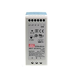 DRA-60-24 MEANWELL 60W 24VDC 2.5A 115/230VAC Fuente de Alimentación conmutada de salida única