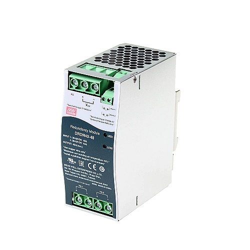 DRDN40-48 MEANWELL 48VDC 40A Módulo de redundancia tipo riel DIN DRDN40-48 MEANWELL 48VDC 40A Módulo de redundancia tipo riel DIN
