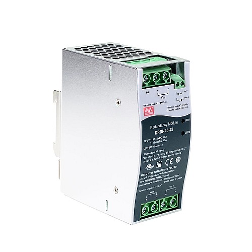 DRDN40-48 MEANWELL 48VDC 40A Módulo de redundancia tipo riel DIN DRDN40-48 MEANWELL 48VDC 40A Módulo de redundancia tipo riel DIN