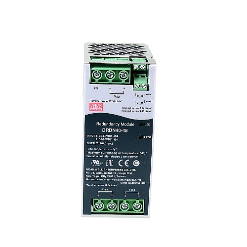 DRDN40-48 MEANWELL 48VDC 40A Módulo de redundancia tipo riel DIN DRDN40-48 MEANWELL 48VDC 40A Módulo de redundancia tipo riel DIN