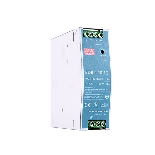 Fuente de Alimentación para riel DIN EDR-120-12 MEANWELL 120W 12VDC 10A 115/230VAC Fuente de Alimentación para riel DIN EDR-120-12 MEANWELL 120W 12VDC 10A 115/230VAC
