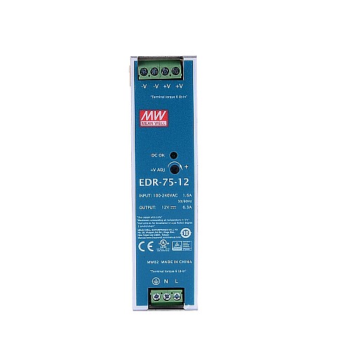 EDR-75-12 MEANWELL 75.6W 12VDC 6.3A 115/230VAC Salida única Industrial CARRIL DIN