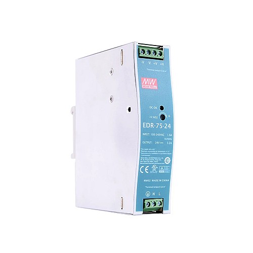 Fuente deAlimentación para riel DIN EDR-75-24 MEANWELL 75W 24VDC 3.2A 115/230VAC Fuente deAlimentación para riel DIN EDR-75-24 MEANWELL 75W 24VDC 3.2A 115/230VAC