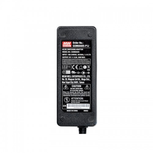 GSM60A05-P1J MEANWELL 30W 5VDC 6A 115/230VACAC-DCAdaptador médicoVerde confiable