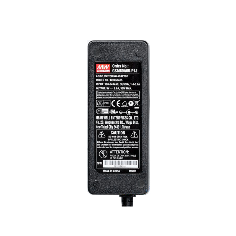 GSM60A05-P1J MEANWELL 30W 5VDC 6A 115/230VACAC-DCAdaptador médicoVerde confiable
