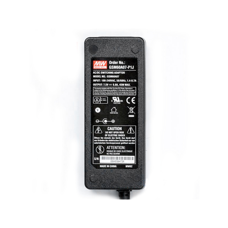 GSM60A07-P1J MEANWELL 45W 7.5.5VDC 6A 115/230VACAC-DCAdaptador médicoVerde confiable