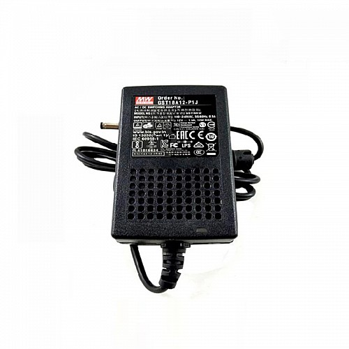 GST18A12-P1J MEANWELL 18W 12VDC 1.5A 115/230VACAC-DCAdaptador industrialVerde confiable