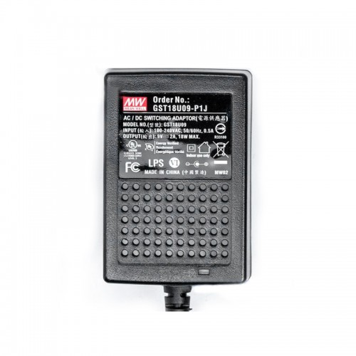 GST18U09-P1J MEANWELL 18W 9VDC 2A 115/230VACAC-DCAdaptador industrialVerde confiable