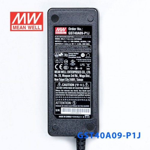 GST40A09-P1J MEANWELL 40W 9VDC 4.45A 115/230VACAC-DCAdaptador industrialVerde confiable