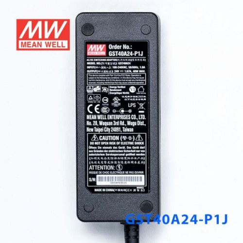 GST40A24-P1J MEANWELL 40W 24VDC 1.67A 115/230VACAC-DCAdaptador industrialVerde confiable