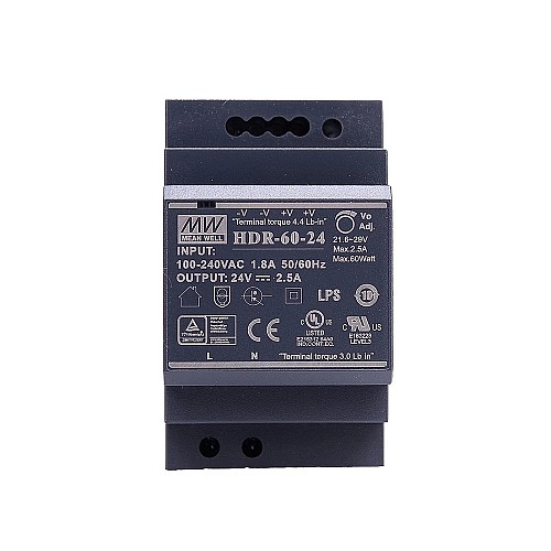 60W 24VDC 2.5A 115/230VAC Fuente de Alimentación de riel DIN con forma escalonada ultradelgada 60W 24VDC 2.5A 115/230VAC Fuente de Alimentación de riel DIN con forma escalonada ultradelgada
