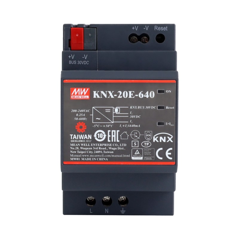 CN en oferta - KNX-20E-640 MEANWELL 640mA Fuente de Alimentación KNX