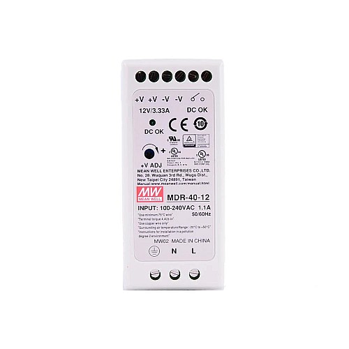 MDR-40-12 MEANWELL 40W 12VDC 3.33A 115/230VAC Fuente deAlimentación de carril DIN