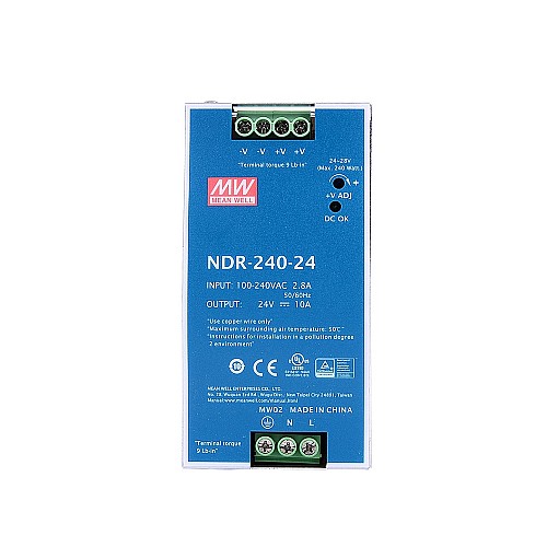 NDR-240-24 MEANWELL 240W 24VDC 10A 115/230VAC Fuente de Alimentación para carril DIN NDR-240-24 MEANWELL 240W 24VDC 10A 115/230VAC Fuente de Alimentación para carril DIN