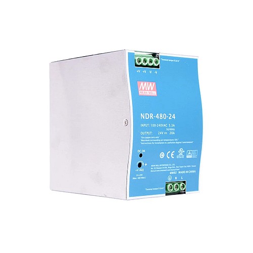 NDR-480-24 MEANWELL 480W 24VDC 20A 115/230VAC Fuente deAlimentación para carril DIN NDR-480-24 MEANWELL 480W 24VDC 20A 115/230VAC Fuente deAlimentación para carril DIN