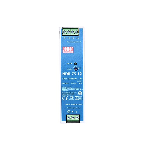 NDR-75-12 MEANWELL 75.6W 12VDC 6.3A 115/230VAC Salida única Industrial CARRIL DIN