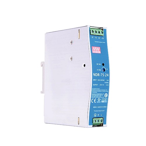 NDR-75-24 MEANWELL 76.8W 24VDC 3.2A 115/230VAC Salida única Industrial CARRIL DIN
