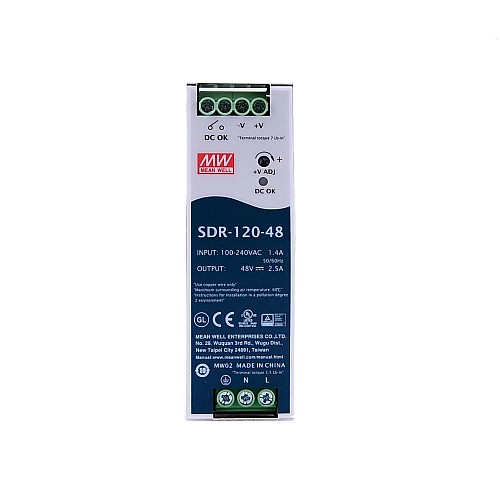 SDR-120-48 MEANWELL 120W 48VDC 2.5A 115/230VAC Salida única Industrial DIN RAIL con función PFC