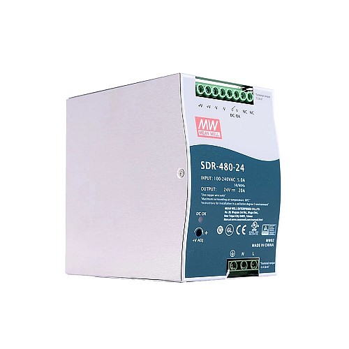 SDR-480-24 MEANWELL 480W 24VDC 20A 115/230VAC Salida única Industrial DIN RAIL con función PFC SDR-480-24 MEANWELL 480W 24VDC 20A 115/230VAC Salida única Industrial DIN RAIL con función PFC