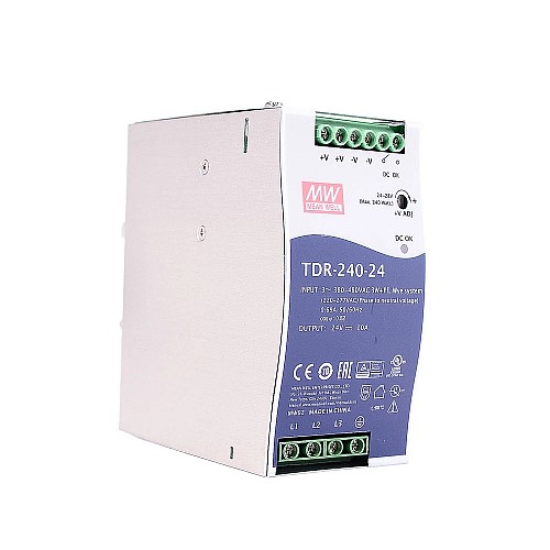 TDR-240-24 MEANWELL 240W 24VDC 10A 400/500VAC Riel DIN industrial trifásico delgado con función PFC TDR-240-24 MEANWELL 240W 24VDC 10A 400/500VAC Riel DIN industrial trifásico delgado con función PFC