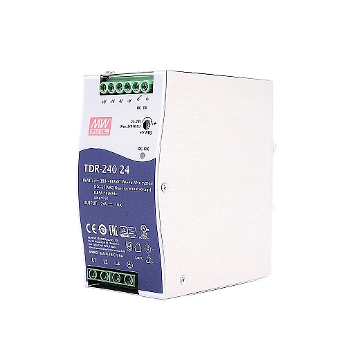 TDR-240-24 MEANWELL 240W 24VDC 10A 400/500VAC Riel DIN industrial trifásico delgado con función PFC TDR-240-24 MEANWELL 240W 24VDC 10A 400/500VAC Riel DIN industrial trifásico delgado con función PFC
