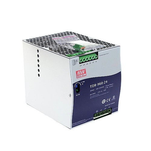 TDR-960-24 MEANWELL 960W 24VDC 40A 400/500VAC Riel DIN industrial trifásico delgado con función PFC TDR-960-24 MEANWELL 960W 24VDC 40A 400/500VAC Riel DIN industrial trifásico delgado con función PFC