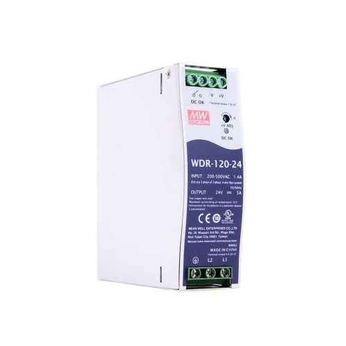 WDR-120-24 MEANWELL 120W 24VDC 5A 180~550VAC Fuente deAlimentación de carril DIN