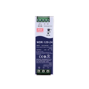 WDR-120-24 MEANWELL 120W 24VDC 5A 180~550VAC Fuente de Alimentación de carril DIN
