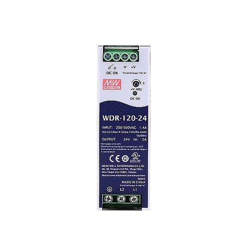 WDR-120-24 MEANWELL 120W 24VDC 5A 180~550VAC Fuente deAlimentación de carril DIN