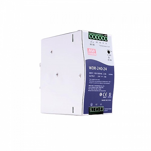 WDR-240-24  240W 24VDC 10A 230/400VAC Fuente de Alimentación de riel DIN industrial WDR-240-24  240W 24VDC 10A 230/400VAC Fuente de Alimentación de riel DIN industrial