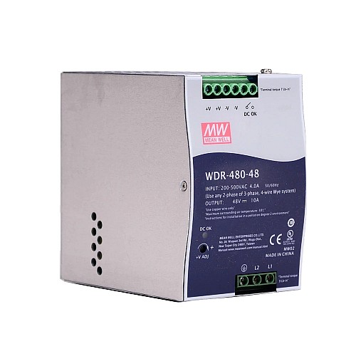 WDR-480-48  480W 48VDC 10A 230/400VAC Fuente deAlimentación de riel DIN industrial