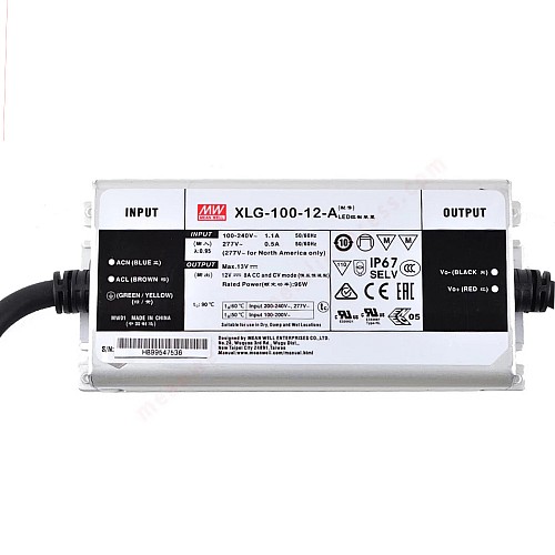 XLG-100-12-A MEANWELL 96W 12VDC 8A 115/230VAC Driver LED de modo de potencia constante