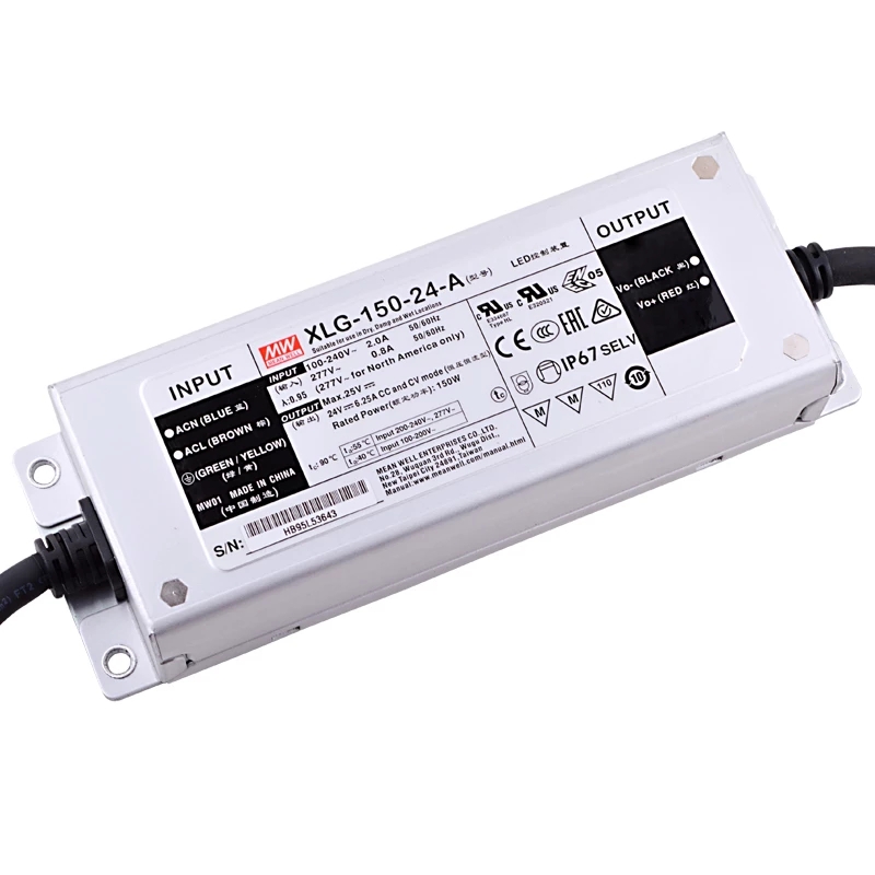 XLG-150-24-A MEANWELL 150W 24VDC 6.25A 115/230VAC Driver LED de modo de potencia constante
