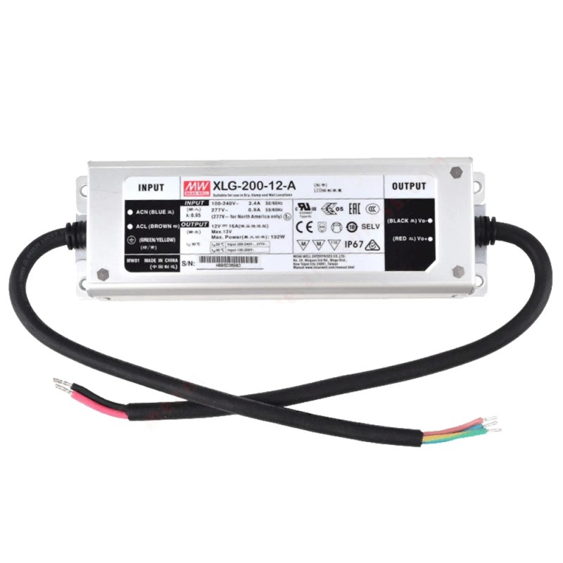 XLG-200-12-A MEANWELL 192W 12VDC 16A 115/230VAC Driver LED de modo de potencia constante