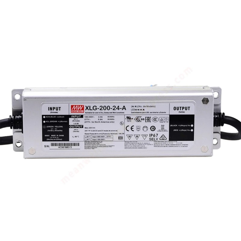 XLG-200-24-A MEANWELL 199.2W 24VDC 8.3A 115/230VAC Driver LED de modo de potencia constante