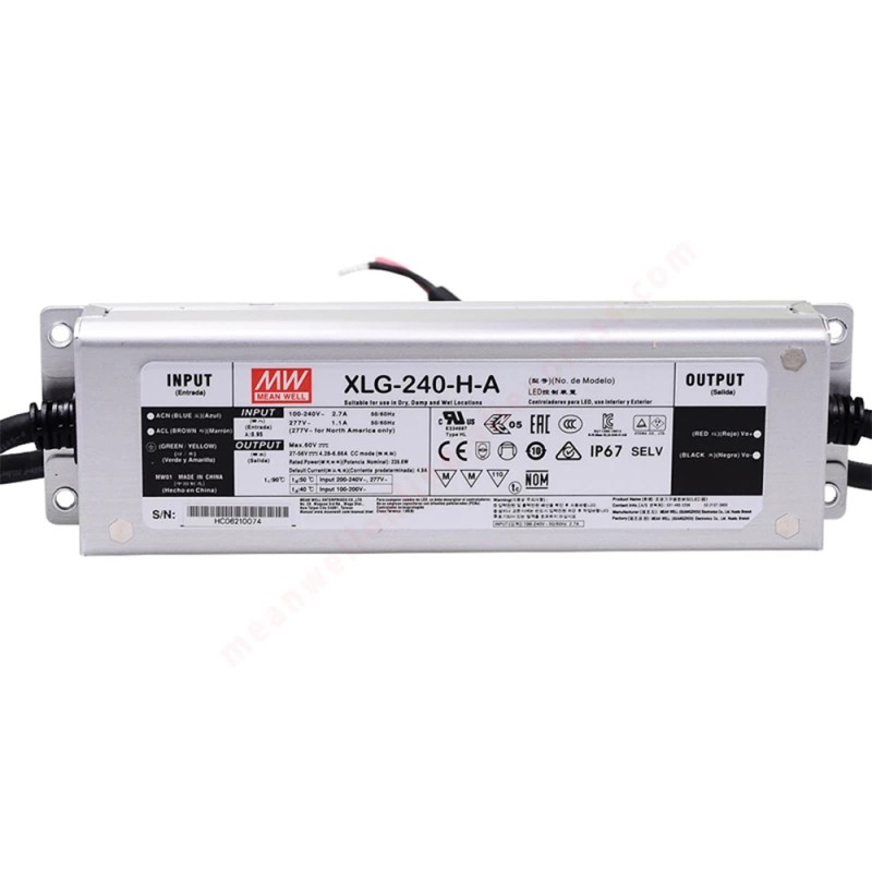 XLG-240-HA MEANWELL 239.6W 0.7A 115/230VAC Driver LED de modo de potencia constante