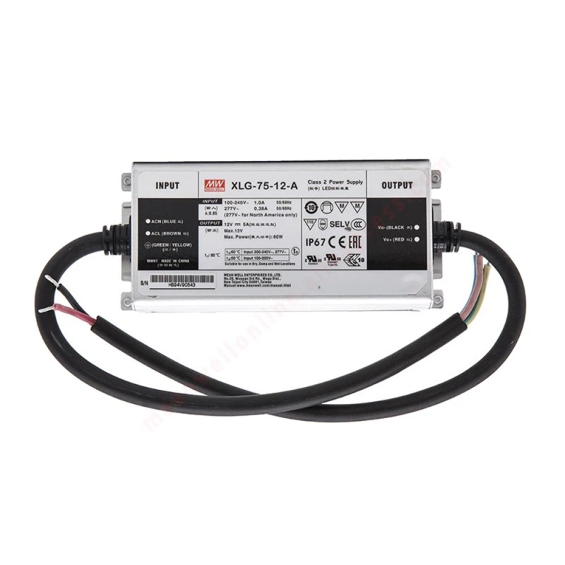XLG-75-12-A MEANWELL 60W 12VDC 5A 115/230VAC Driver LED de modo de potencia constante